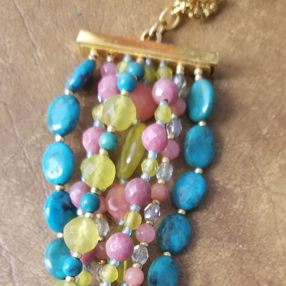 STATEMENT JOSE & MARIA BARRERA CRYSTAL TURQUOISE PINK 8 MULTI STRAND NECKLACE - Picture 4 of 8